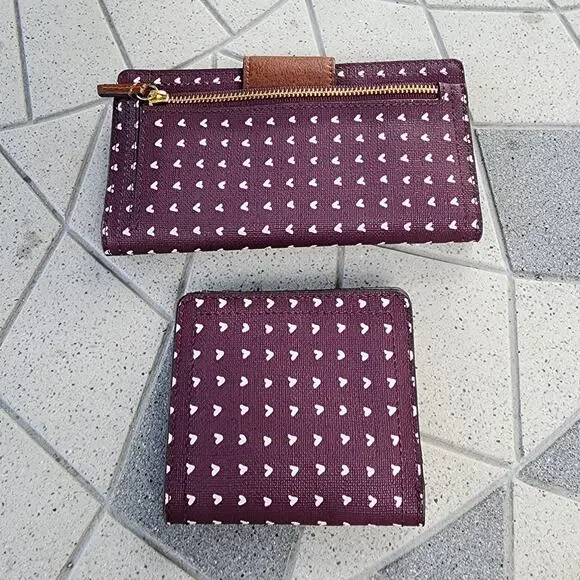 Fossil Rachel Hearts Vegan Leather Tote & BiFold Wallets Set